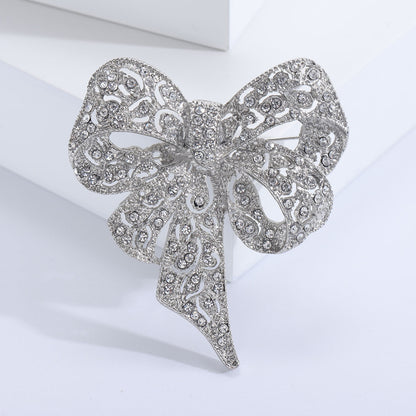 Rhinestone Big Bow Brooch Vintage Fashion Accessory