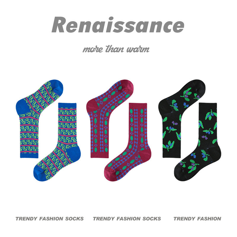 Mid Calf Vintage Gradient Cotton Socks
