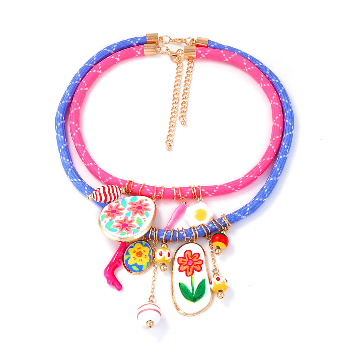 Necklace Colorful Plumeria Coral Geometric Pendant