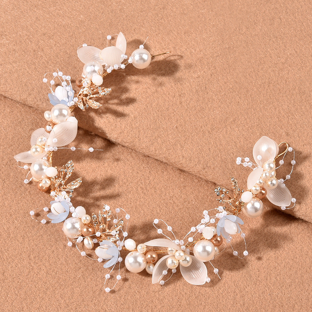 Pearl Handcrafted Wrist Flower and Headband Bridal Set
