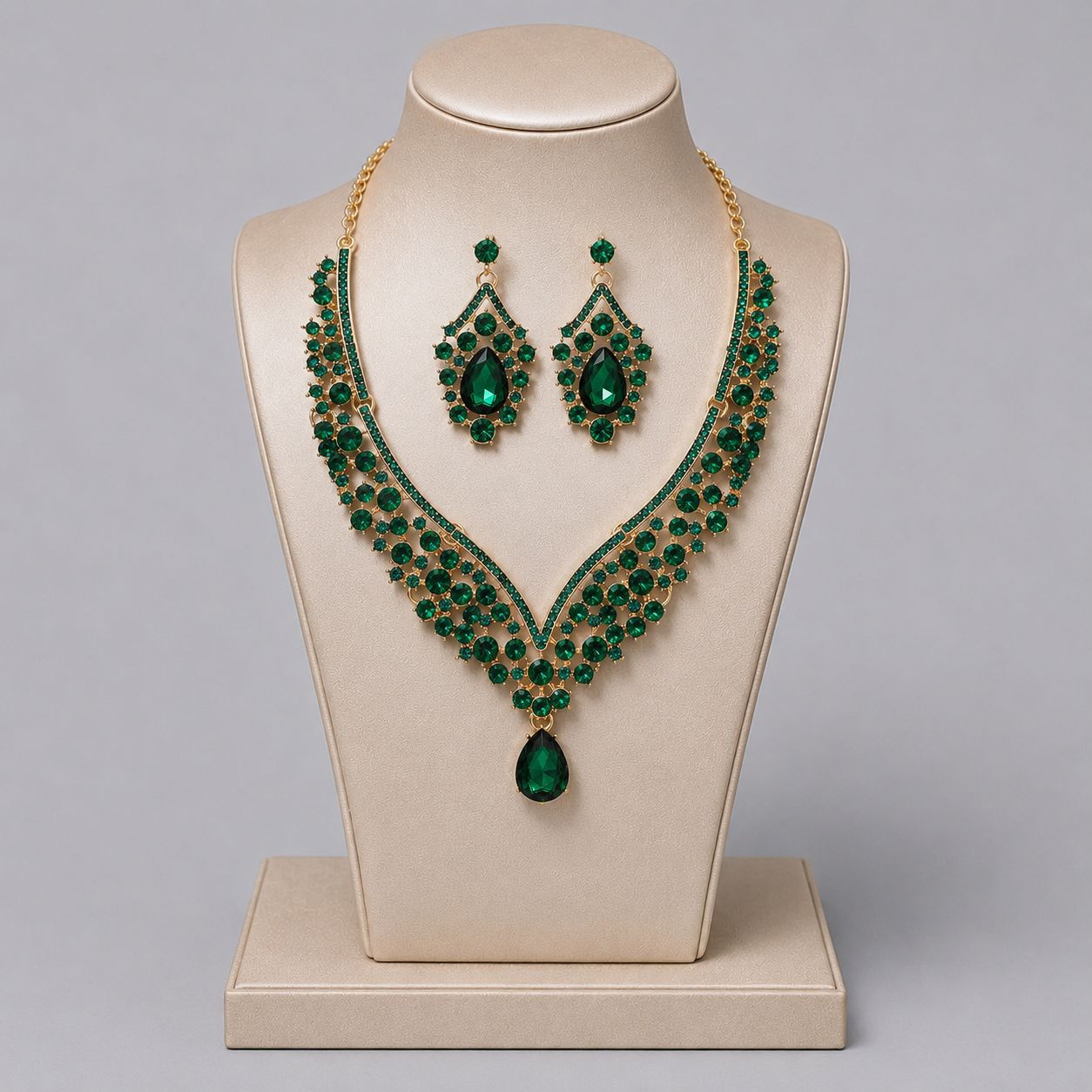 Retro Alloy Rhinestone Jewelry Set Elegant Necklace and Earrings for Evening Wear