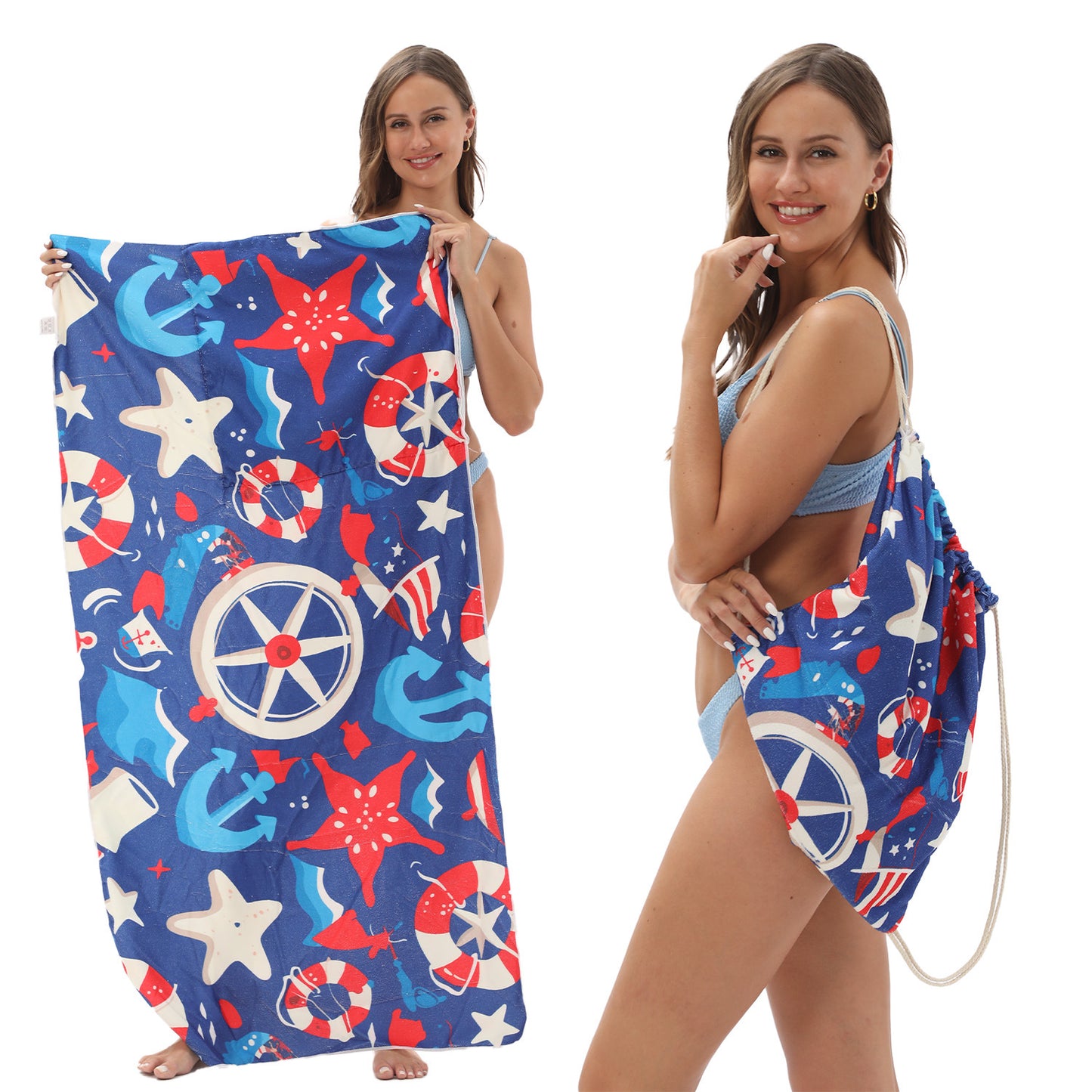 Foldable Beach Towel with Floral Print - Quick-Dry Microfiber