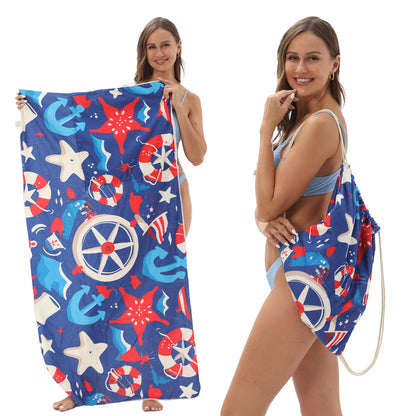 Foldable Beach Towel with Floral Print - Quick-Dry Microfiber