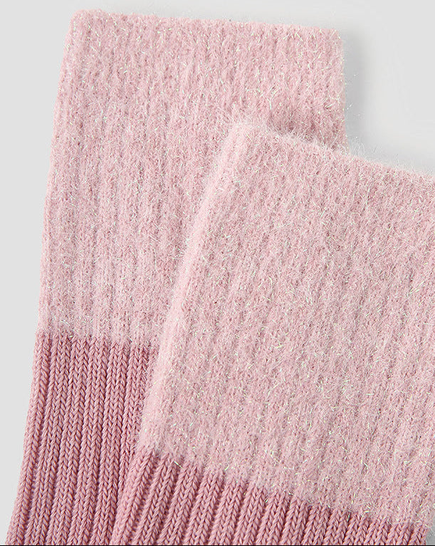 Cozy Mid Calf Colorblock Cotton Faux Mink Socks