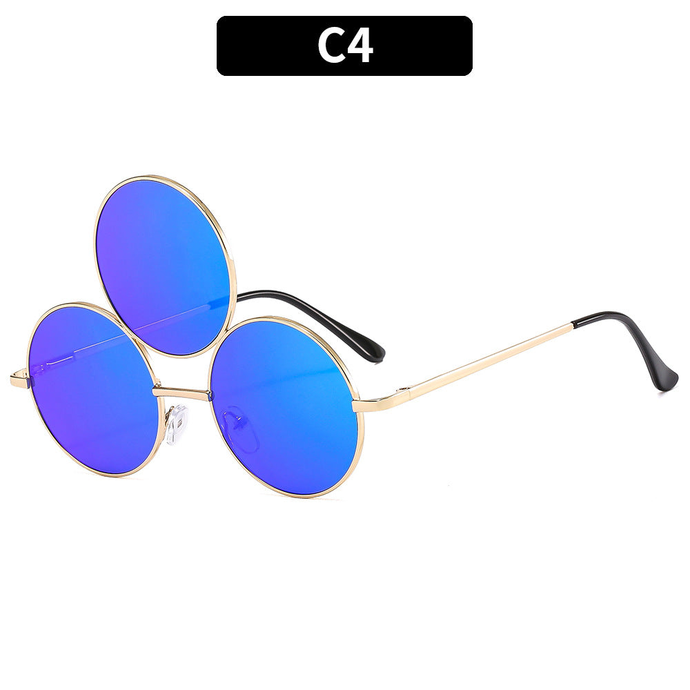 Trendy Punk Round Sunglasses with Metal Frame