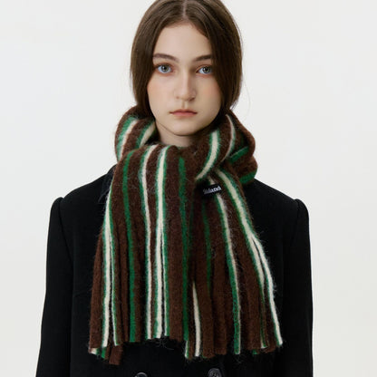 Trendy Color Block Striped Tassel Scarf Warm Shawl