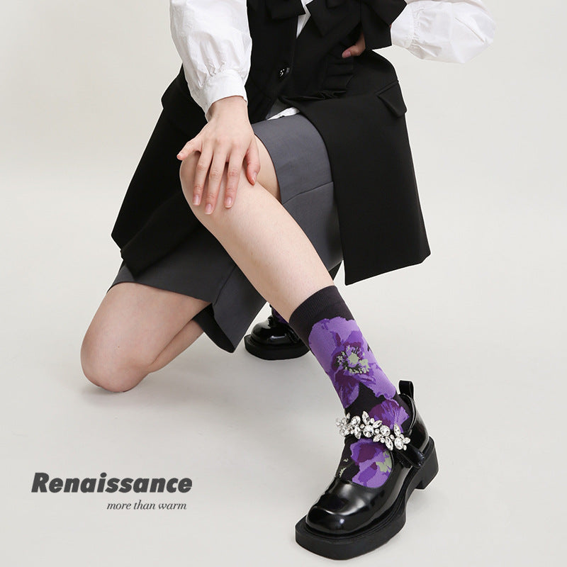 Mid Calf Vintage Gradient Cotton Socks