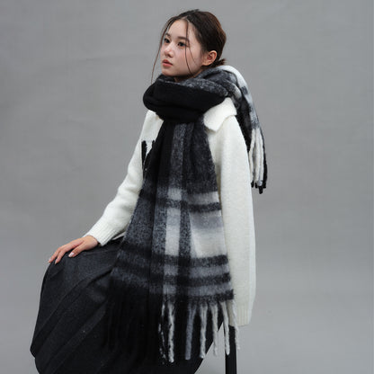 Chic Plaid Fringe Scarf Warm Thickened Shawl for Women