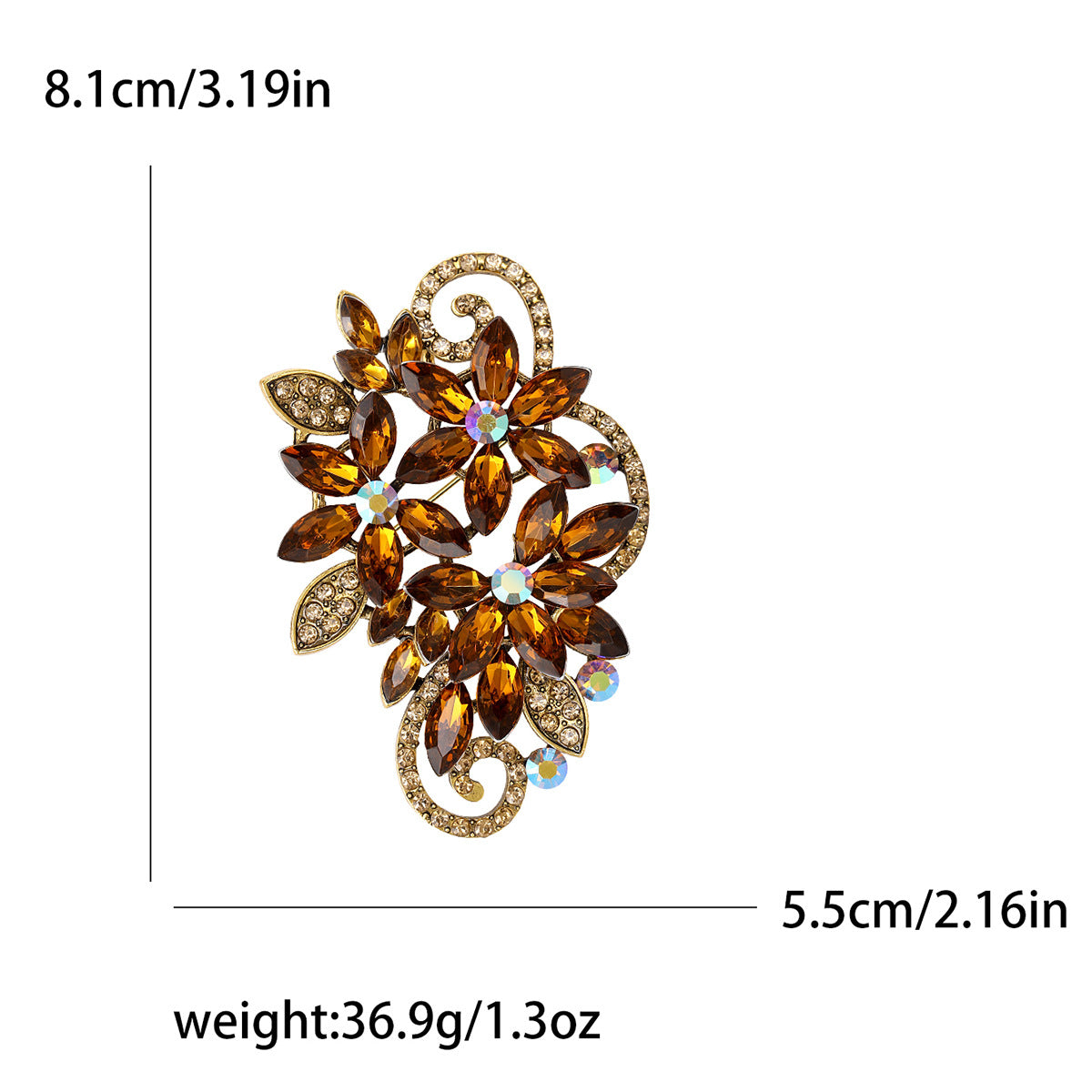 Elegant Floral Crystal Brooch Glass Pin for Women