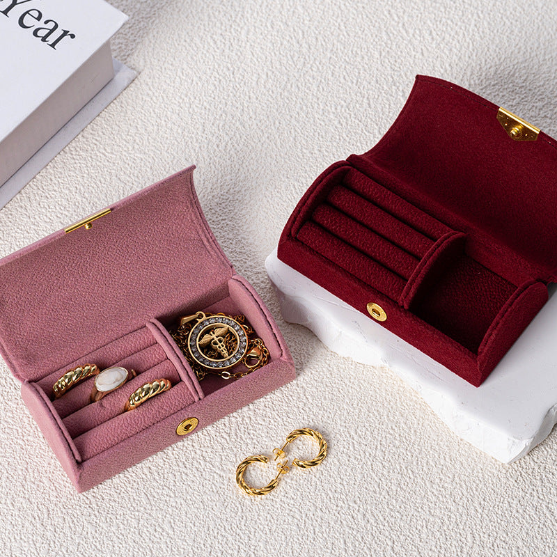 Mini Pearl Texture Velvet Jewelry Box Travel Case