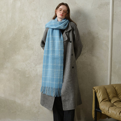 Designer Plaid Fringe Wool Scarf Stylish Winter Accessory