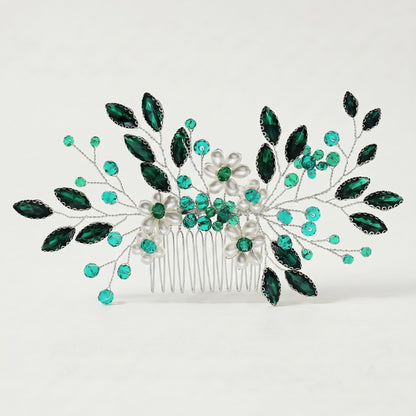 Green Crystal Leaf Hair Comb Elegant Bridal Hair Accessory