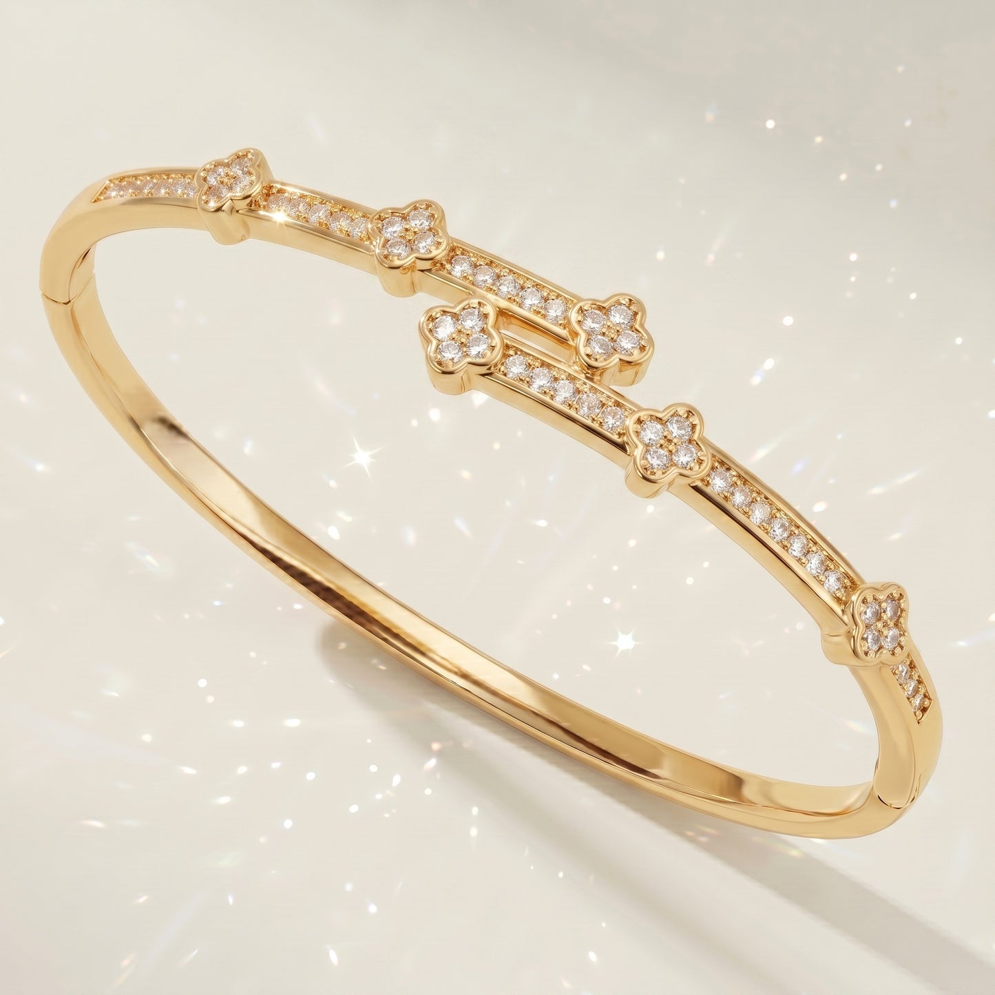 High-End Zirconia Stone Bangle with Nail Design for Weddings and Parties