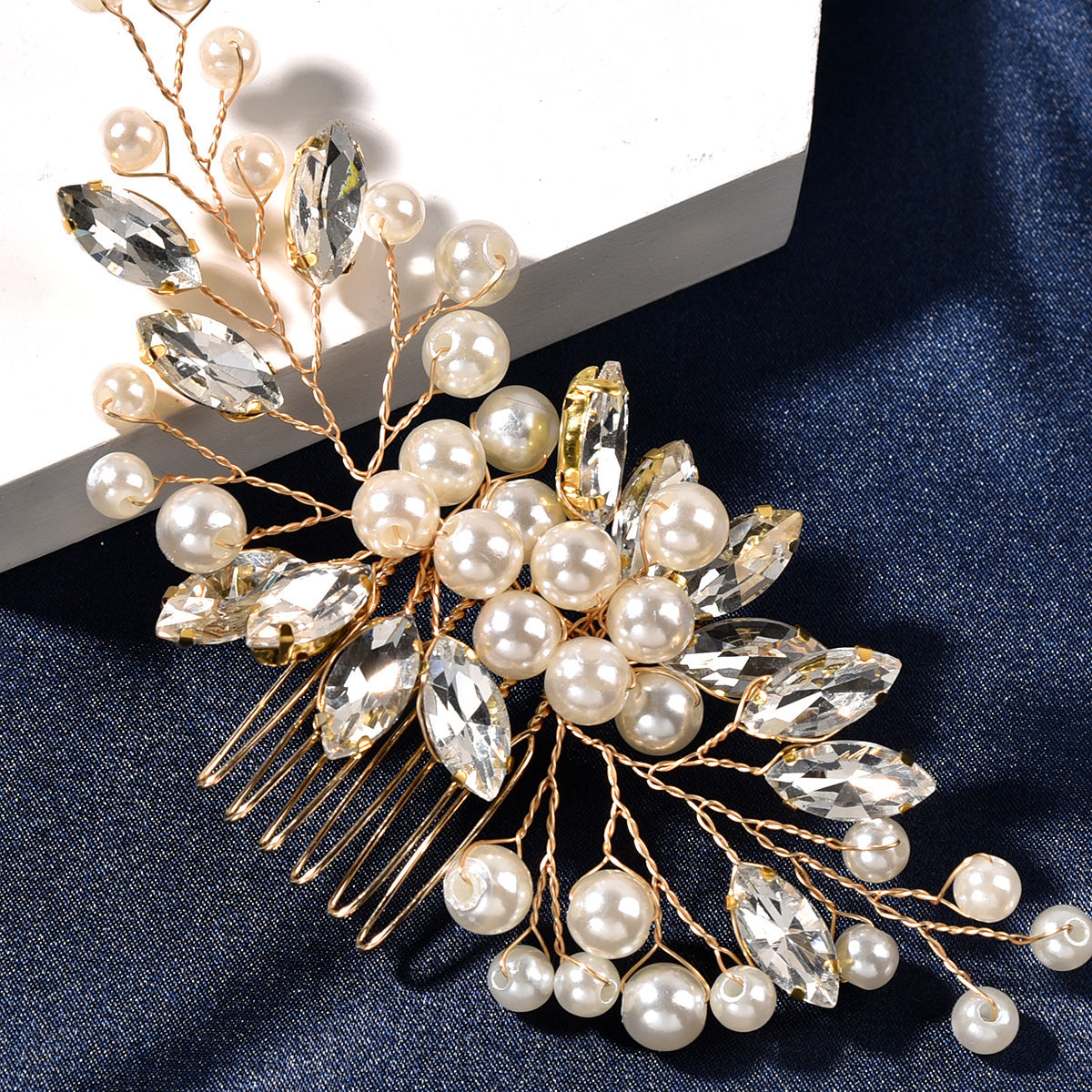 Bridal Pearl Rhinestone Hair Comb Wedding Hairpiece