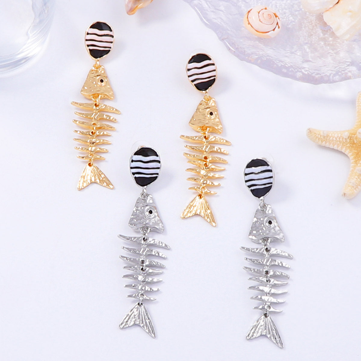 Dangle Earrings Fishbone Enamel Alloy Resort