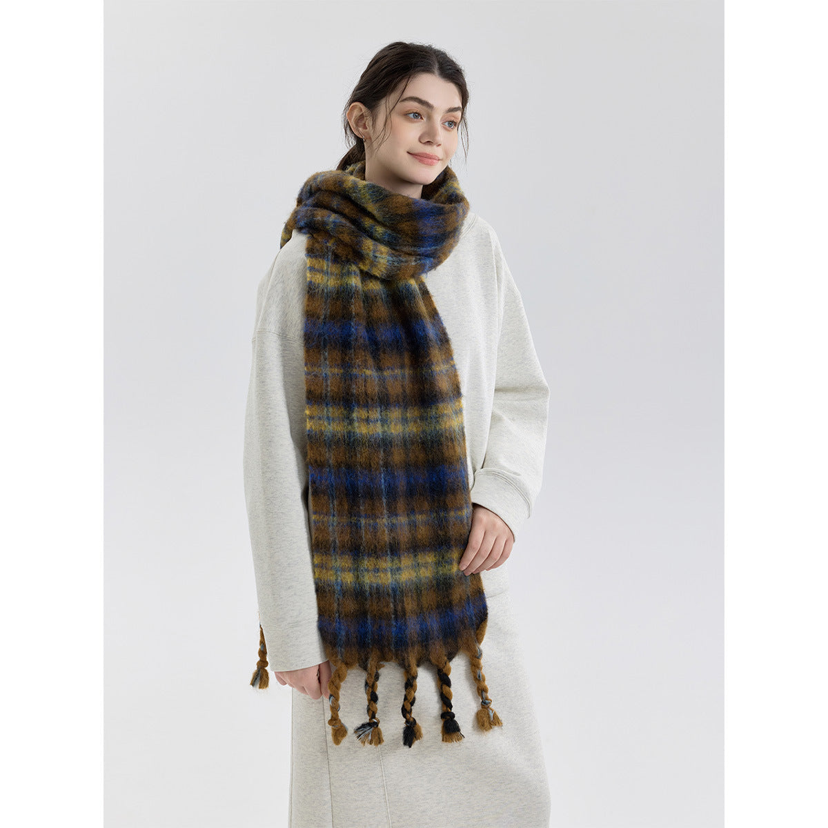 Premium Mixed Color Plaid Scarf Cozy Soft Shawl for Men and Women