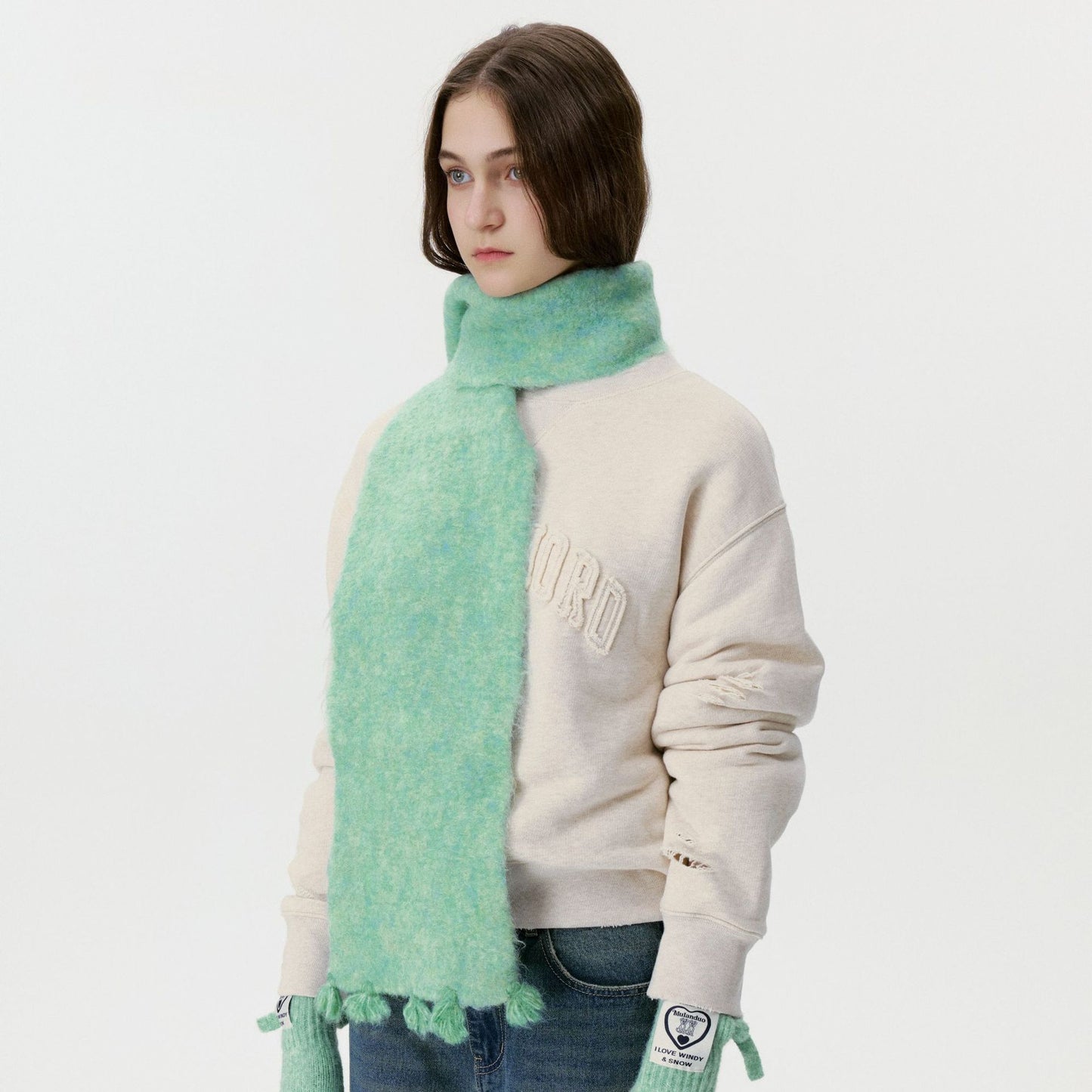 Trendy Solid Color Wool Blend Fringe Scarf for Women