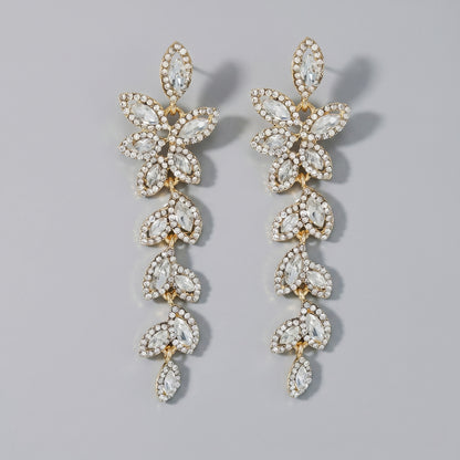 Vintage Floral Alloy Rhinestone Earrings Elegant Daily Drops