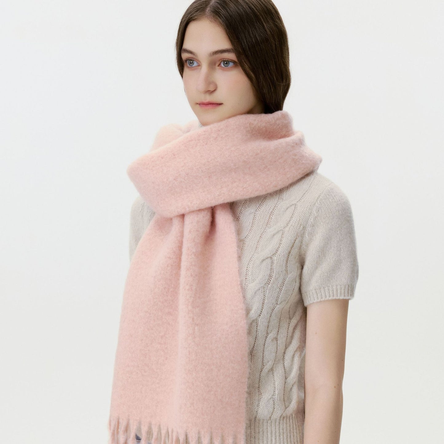 Solid Color Wool Scarf with Fringe - Stylish and Cozy