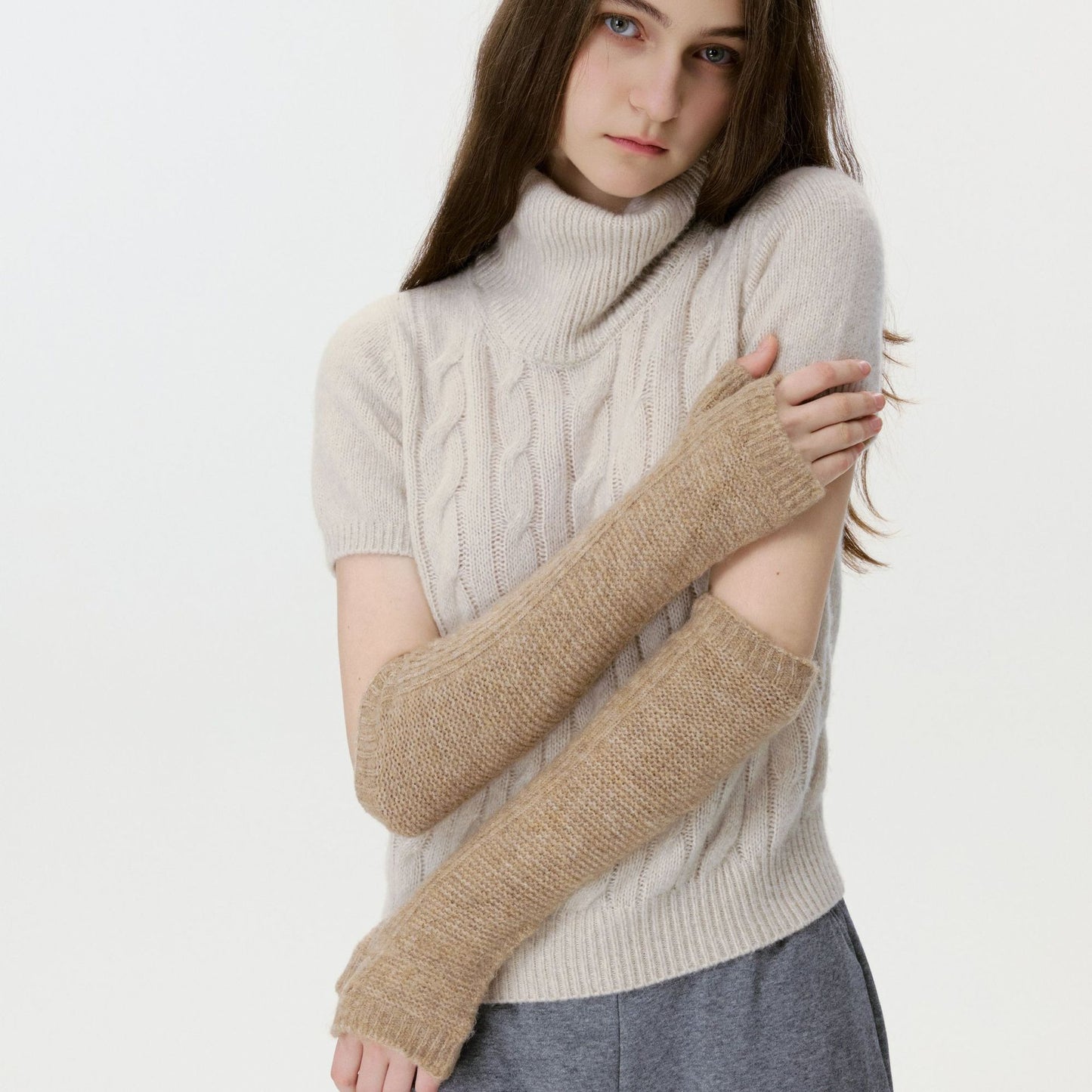 Trendy Solid Color Fingerless Knit Gloves for Fall/Winter