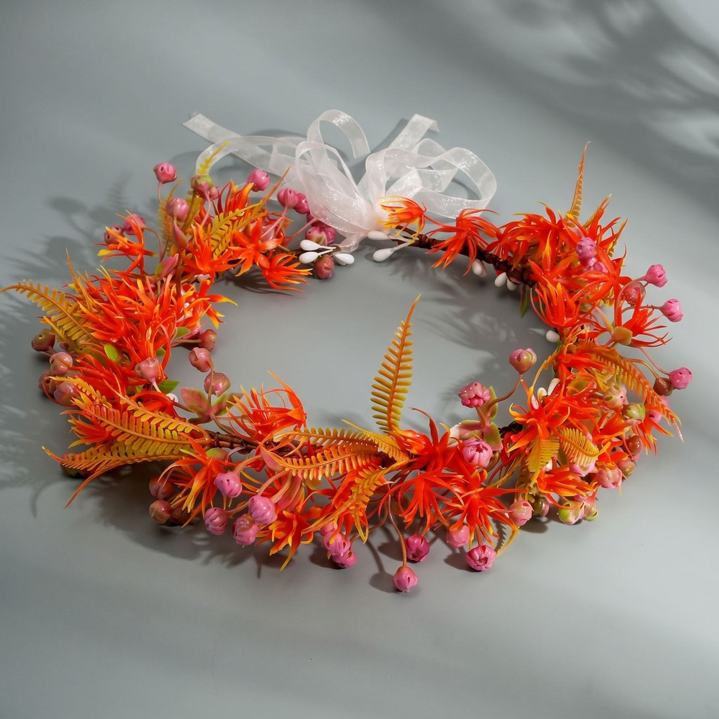 Floral Headband with Ribbons Handmade for Boho and Beach Photoshoots