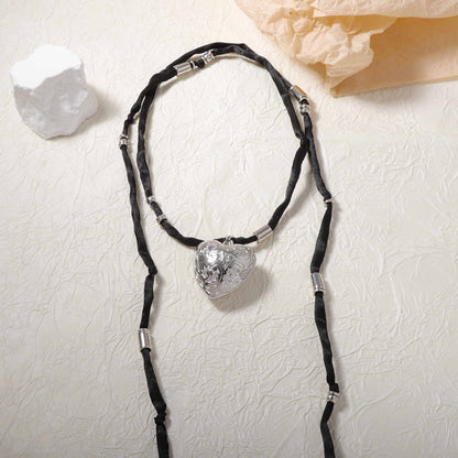 Long Fabric Necklace 3D Heart Pendant Street Style