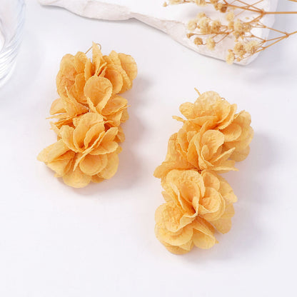Fabric Flower Statement Earrings Lightweight Office Chic