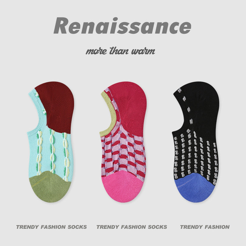 Socks Vintage Embossed Combed Cotton No Show