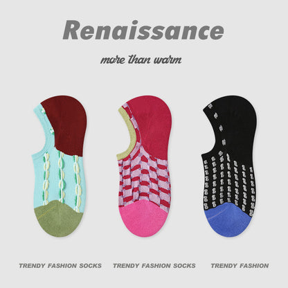 Socks Vintage Embossed Combed Cotton No Show