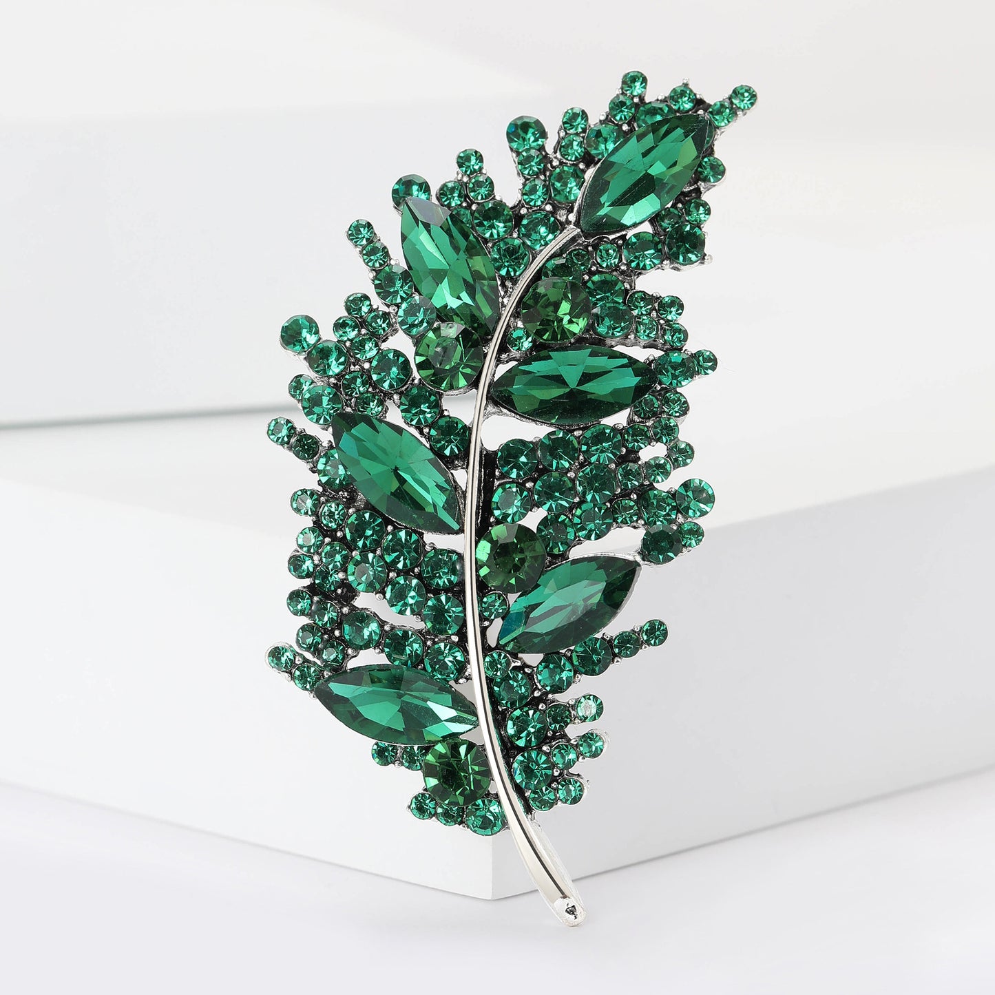 Creative Leaf Brooch with Rhinestones for Women