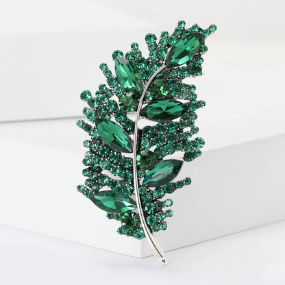 Creative Leaf Brooch with Rhinestones for Women
