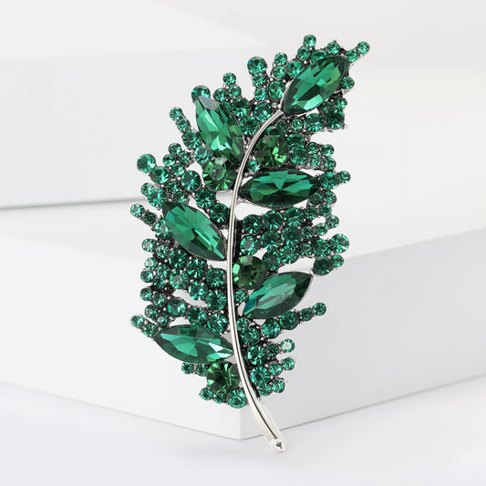 Creative Leaf Brooch with Rhinestones for Women