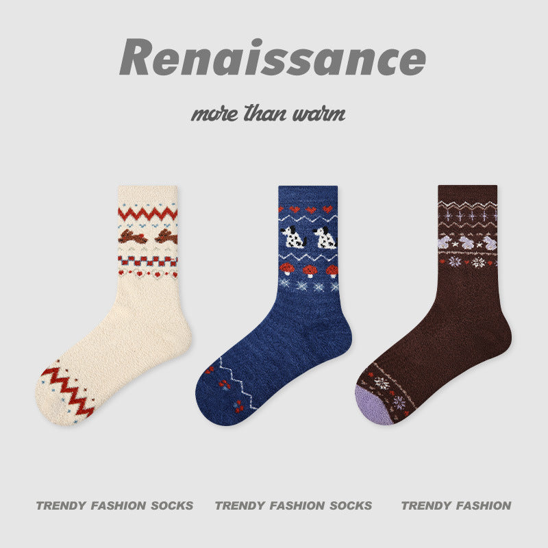 Mid Calf Polka Dot Coral Fleece Socks