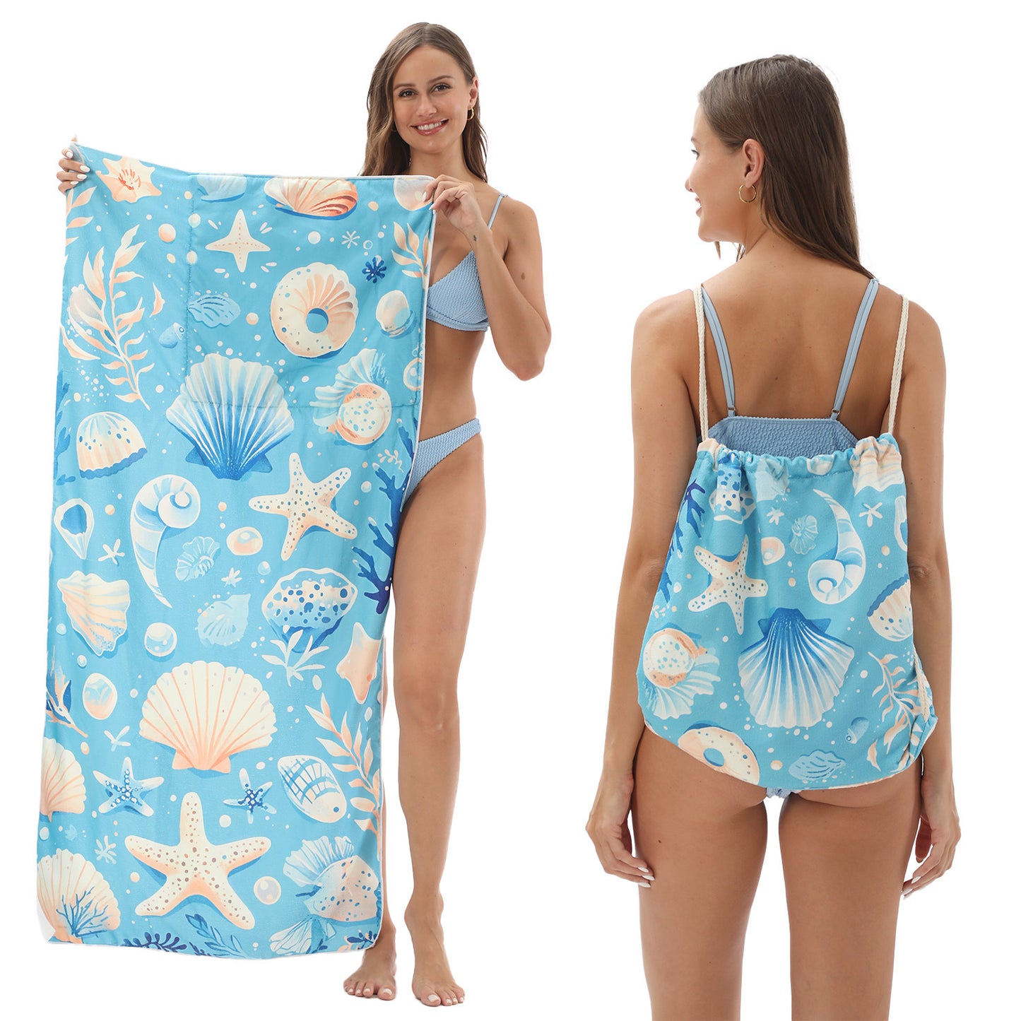 Foldable Beach Towel with Floral Print - Quick-Dry Microfiber