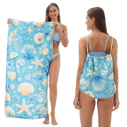 Foldable Beach Towel with Floral Print - Quick-Dry Microfiber