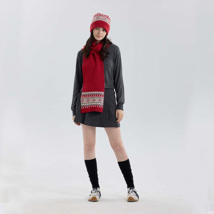 Classic Diamond Pattern Christmas Knitted Scarf and Hat Set for Winter