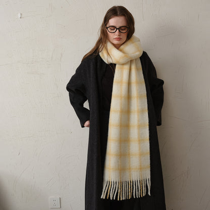 Designer Plaid Wool Scarf Soft Warm Fall Winter Wrap for Women