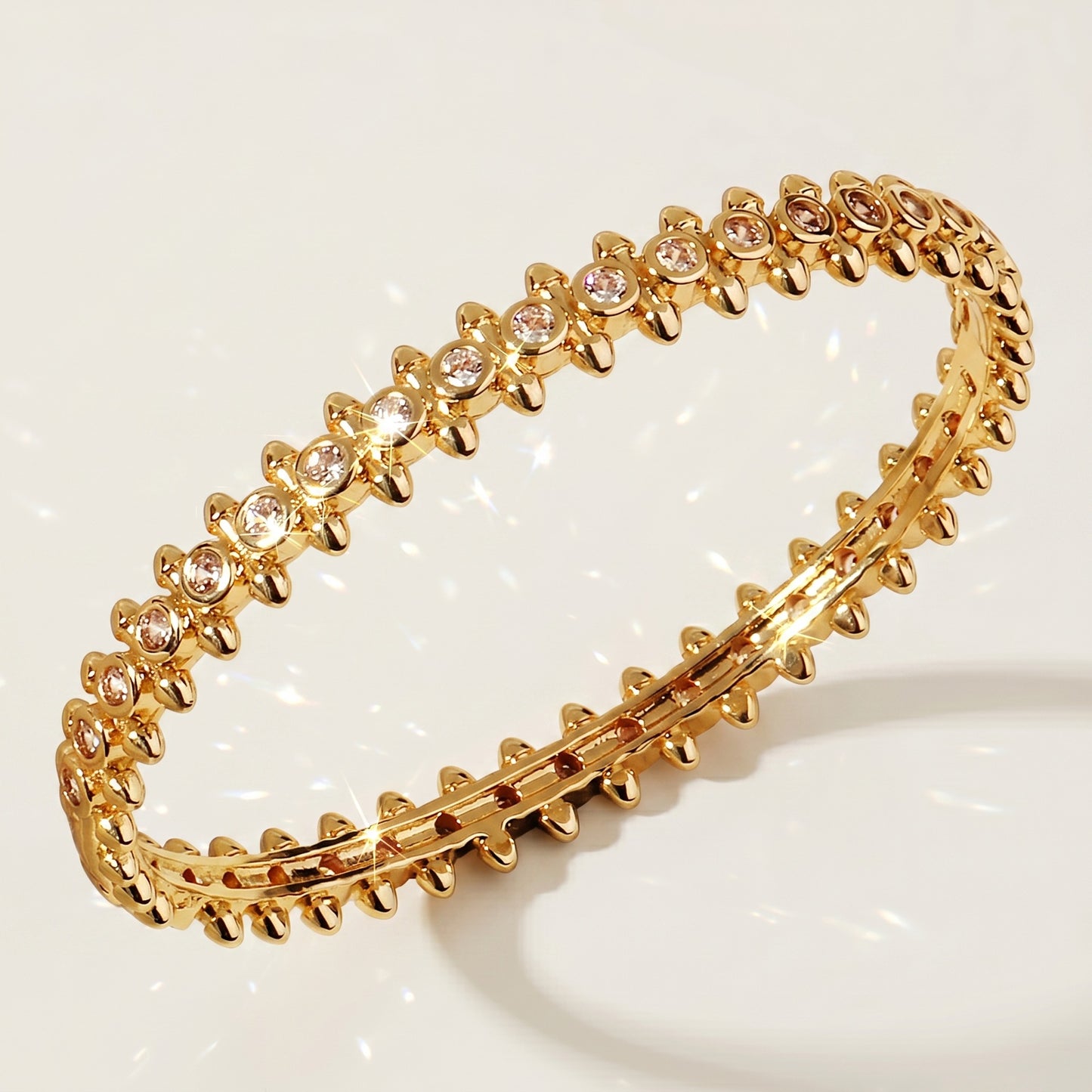 High-End Zirconia Stone Bangle with Nail Design for Weddings and Parties