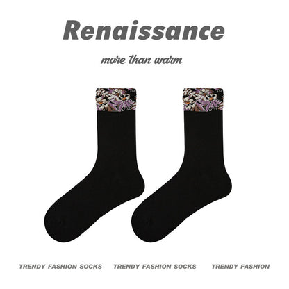 Mid Calf Seamless Wool Blend Striped Socks