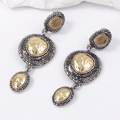 Drop Earrings Geometric Round Rhinestone Vintage Chic