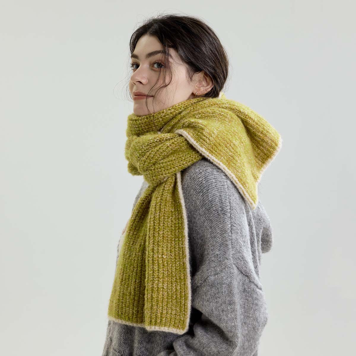 Solid Color Wool Blend Knitted Scarf for Men and Women