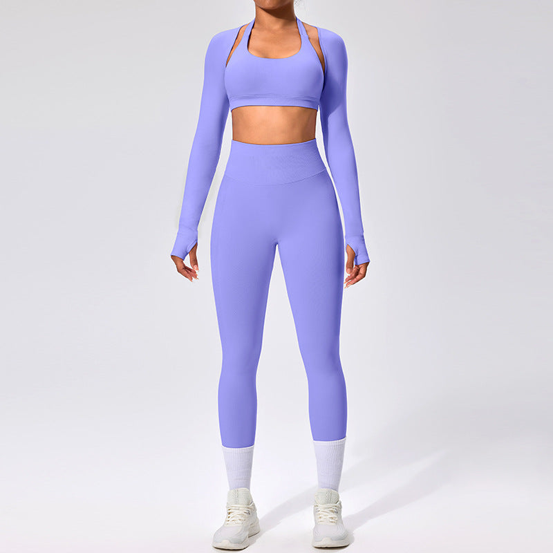 Women's Outdoor Yoga Set with Open Back Sports Bra and Pants