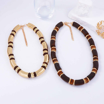 Necklace And Bracelet Set Wooden Layered Bamboo Boho