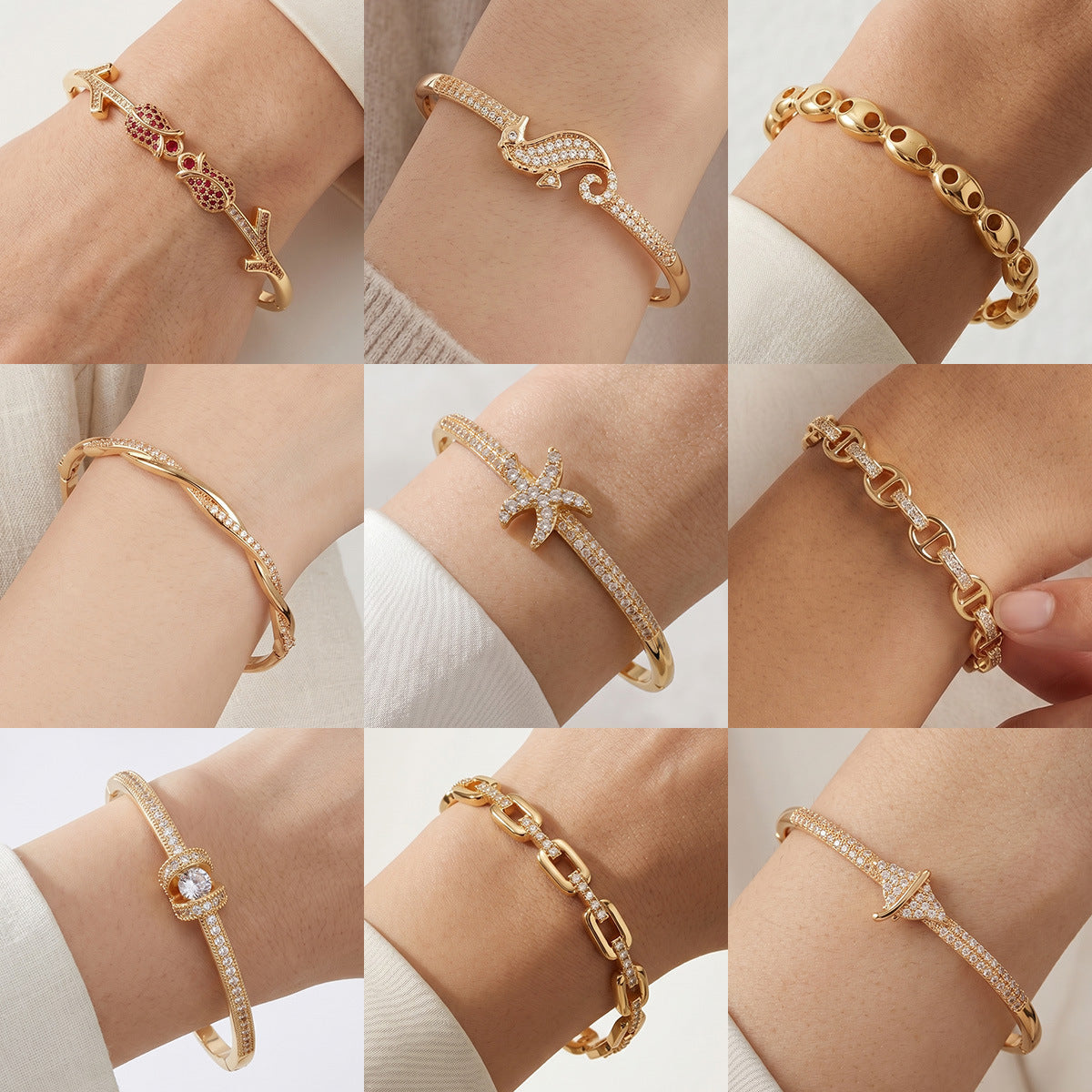 High-End Zirconia Stone Bangle with Nail Design for Weddings and Parties