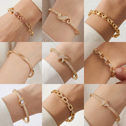 High-End Zirconia Stone Bangle with Nail Design for Weddings and Parties