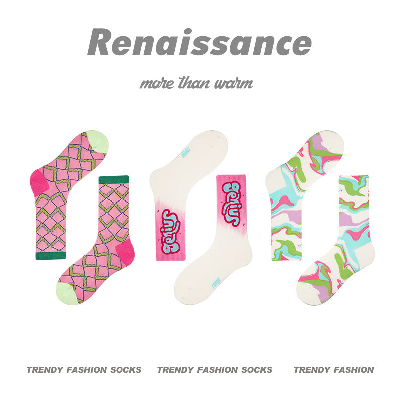 Mid Calf Vintage Gradient Cotton Socks