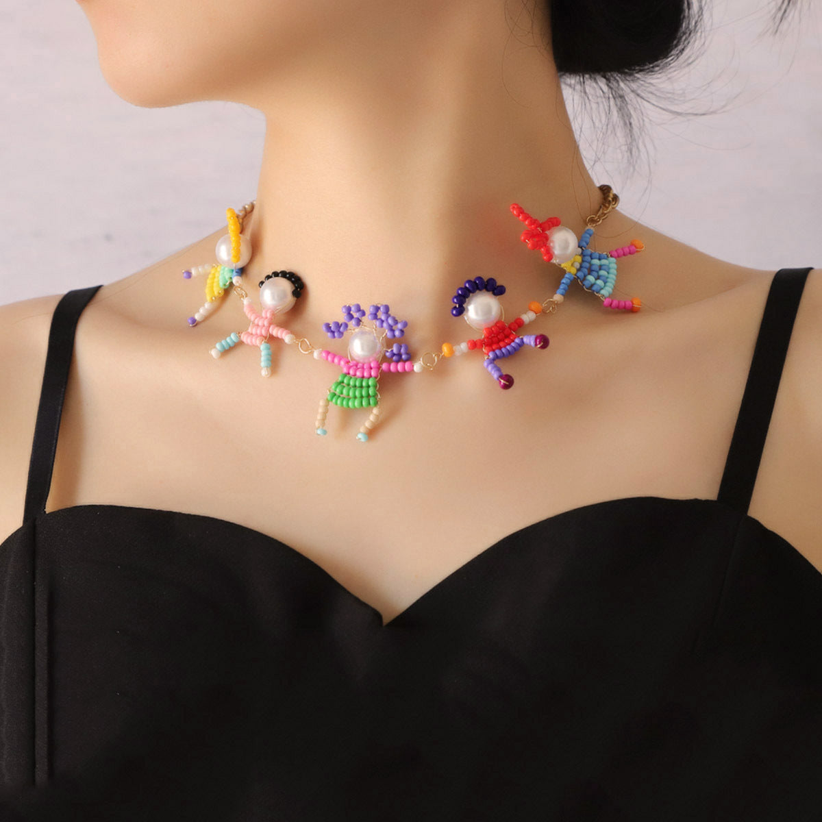 Collarbone Necklace Pearl Seed Bead Cartoon Cute Casual