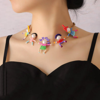Collarbone Necklace Pearl Seed Bead Cartoon Cute Casual