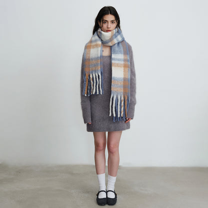 Chic Plaid Fringe Scarf Warm Thickened Shawl for Women