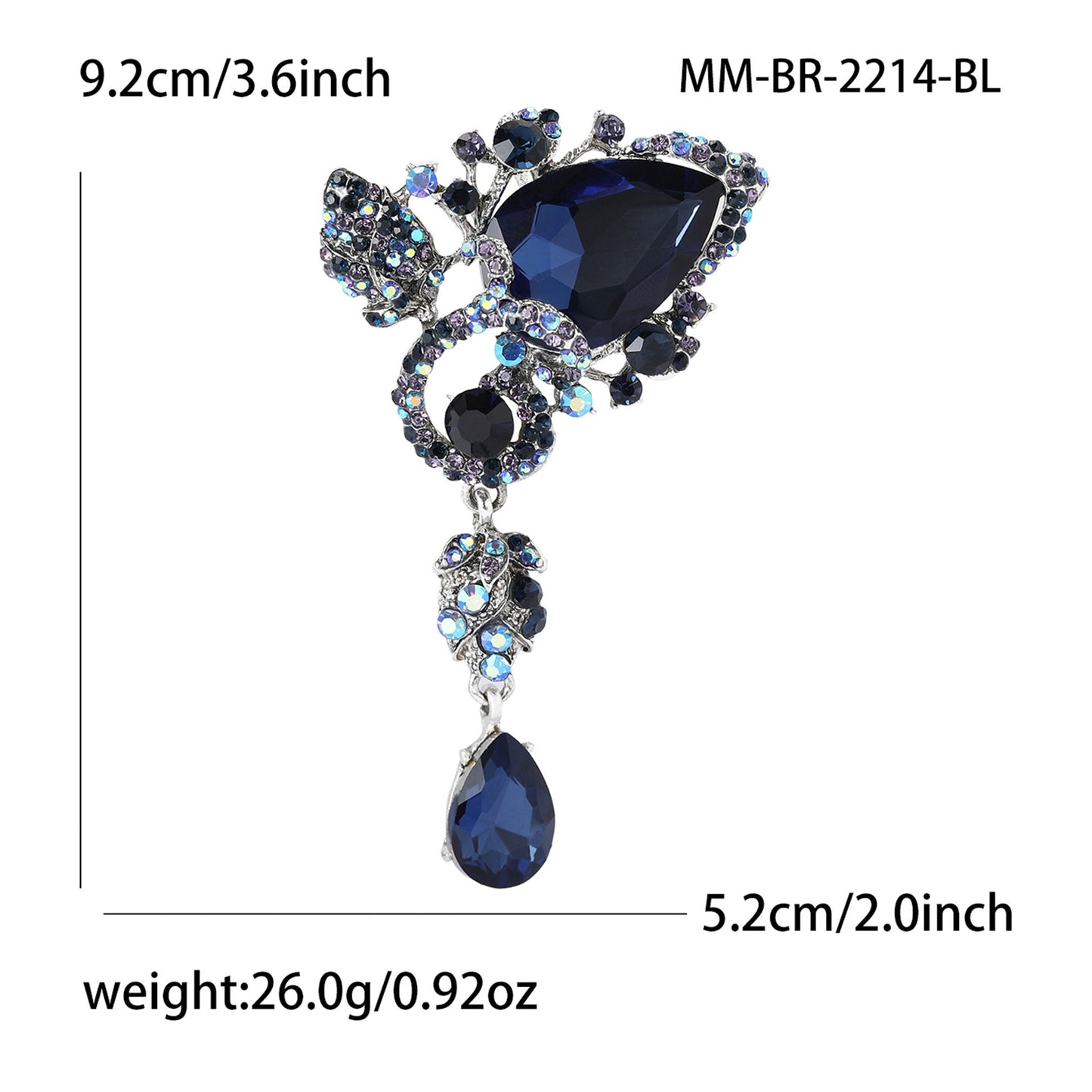 Creative Alloy Rhinestone Water Drop Glass Brooch Fashionable Floral Accessory